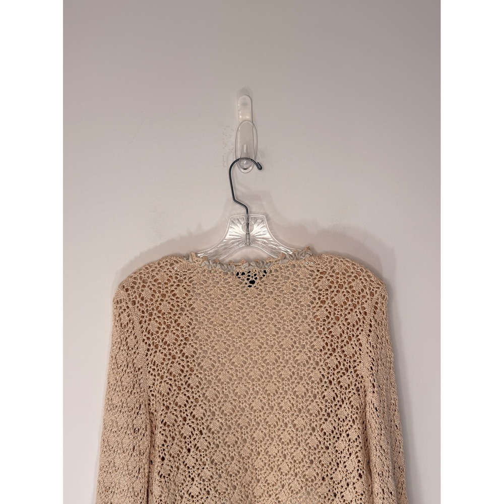 Express Cropped Crochet Cardigan Y2K Tan Metallic Coquette Knit Ruffle Large - Picture 9 of 12